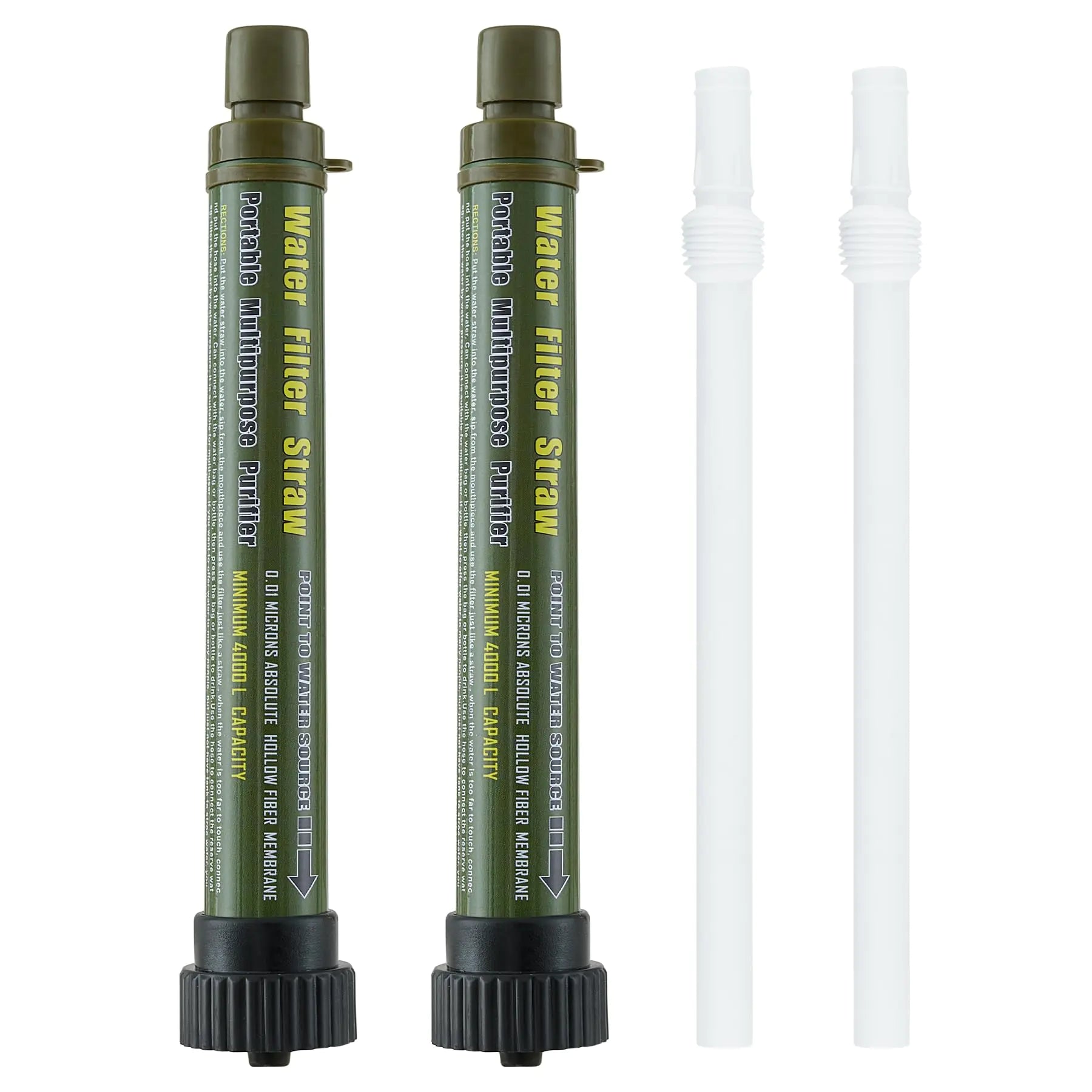 SnapStraw Duo Pack: Portable Army Green Water Filter Straws for Survival Hiking & Emergencies
