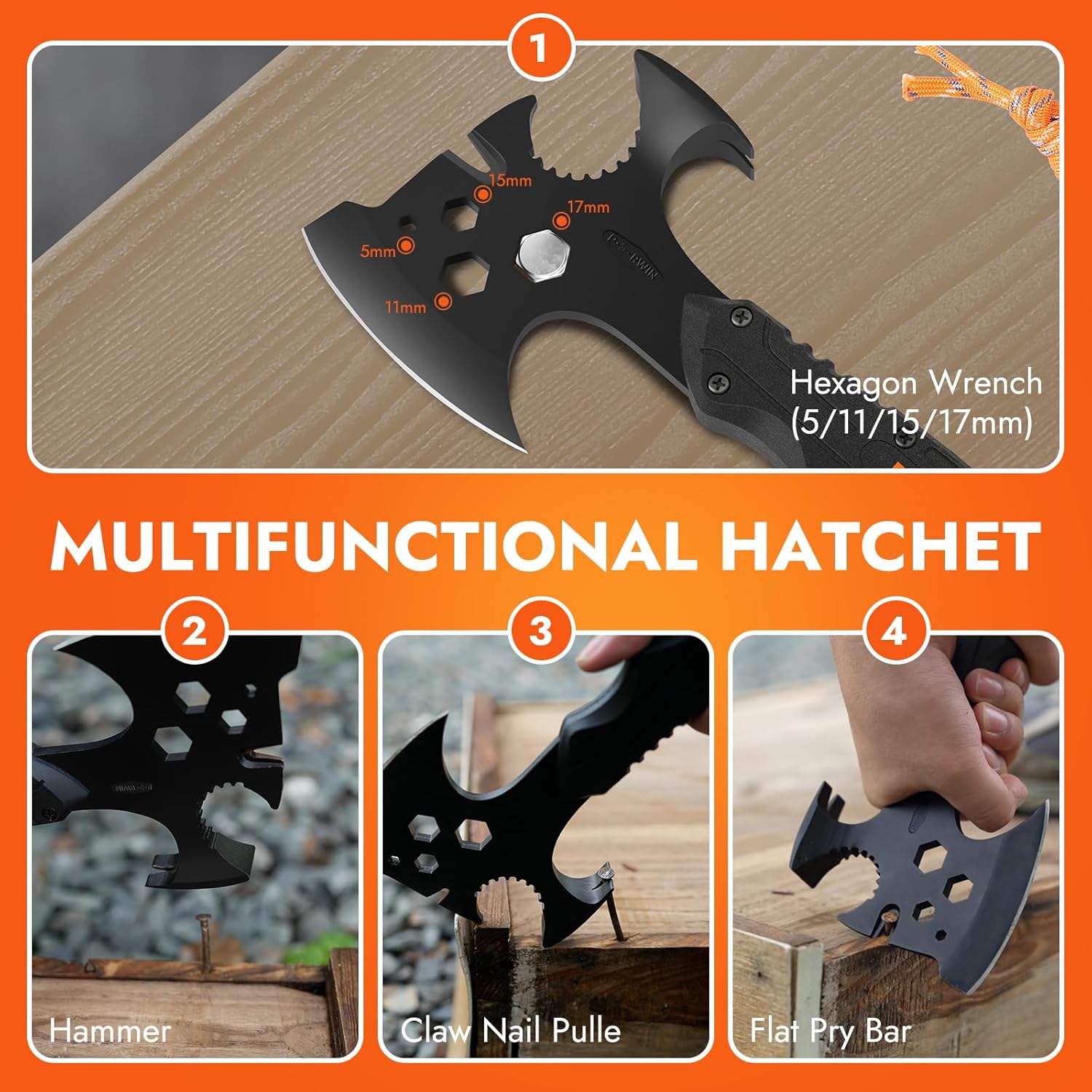 SnapHew by Perwin: Multi-Tool Survival Hatchet with Sheath for Camping & Wood Splitting