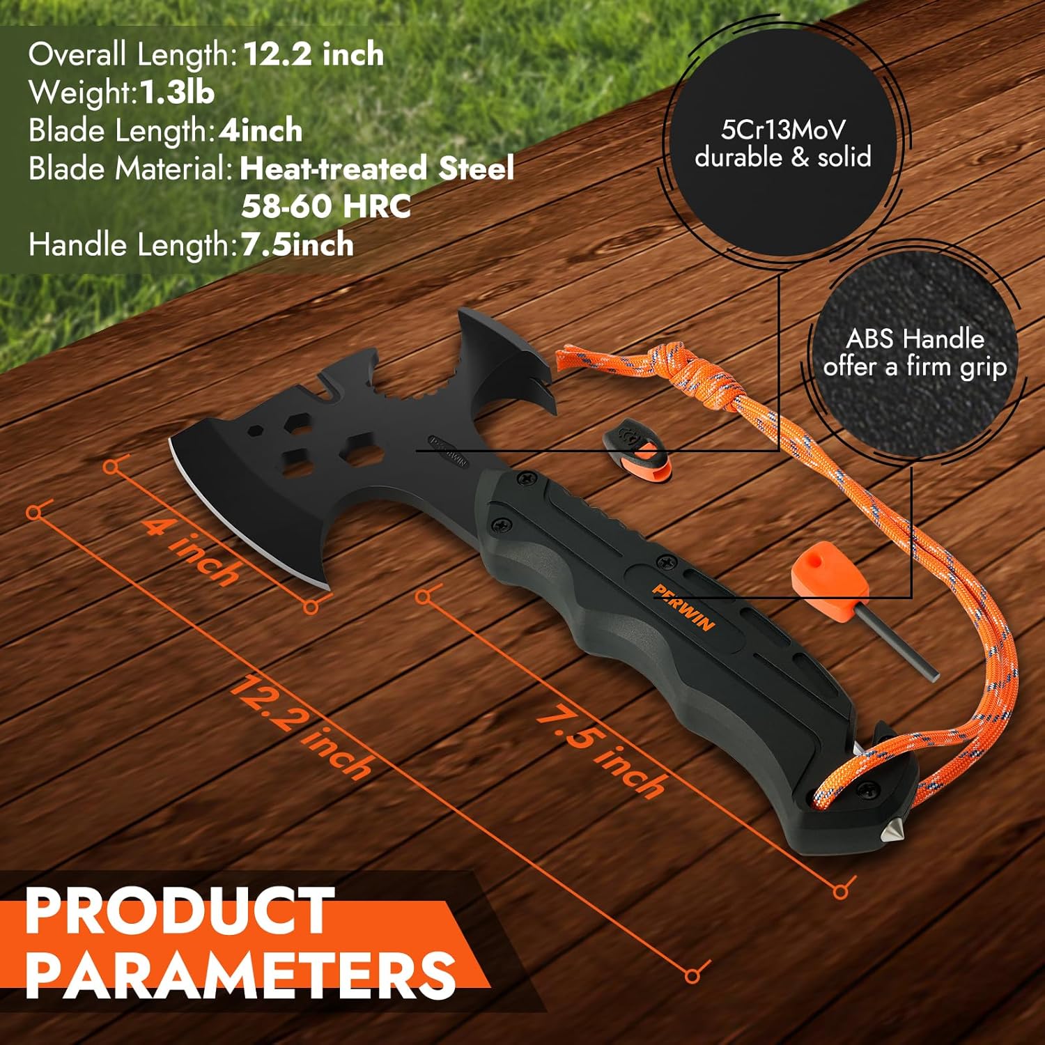 SnapHew by Perwin: Multi-Tool Survival Hatchet with Sheath for Camping & Wood Splitting