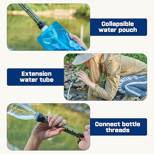 SnapStraw Duo Pack: Portable Army Green Water Filter Straws for Survival Hiking & Emergencies