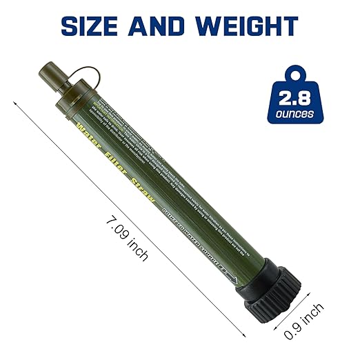 SnapStraw Duo Pack: Portable Army Green Water Filter Straws for Survival Hiking & Emergencies