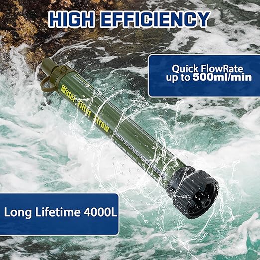 SnapStraw Duo Pack: Portable Army Green Water Filter Straws for Survival Hiking & Emergencies