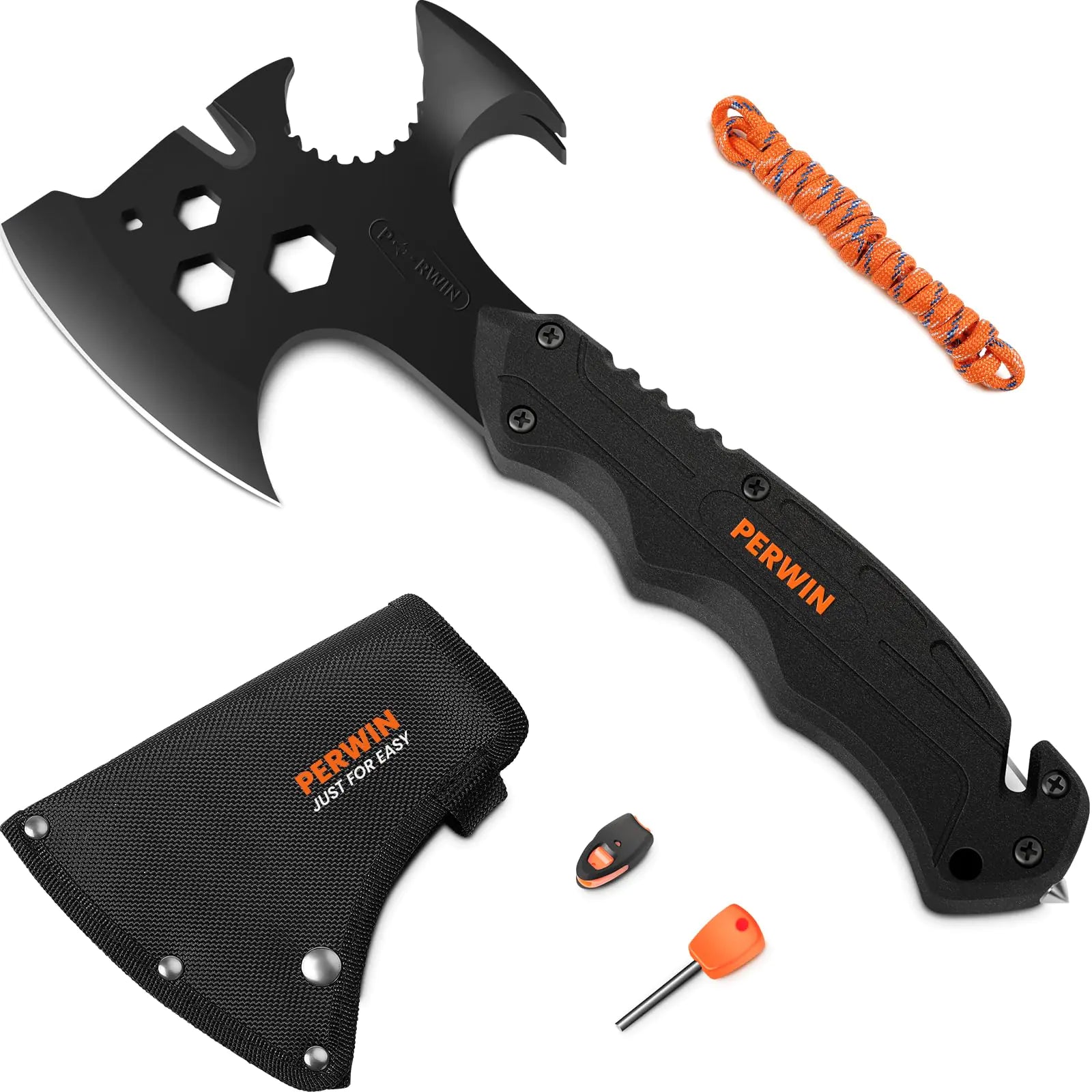 SnapHew by Perwin: Multi-Tool Survival Hatchet with Sheath for Camping & Wood Splitting